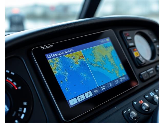 Modern marine electronics console with GPS and sonar display